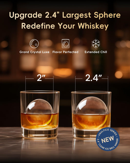 ecozy 2.4" Clear Ice Ball Maker, 3 Spheres in 45 Mins, 96/Day, Auto Water Supply, Self-Cleaning for Whiskey Bar