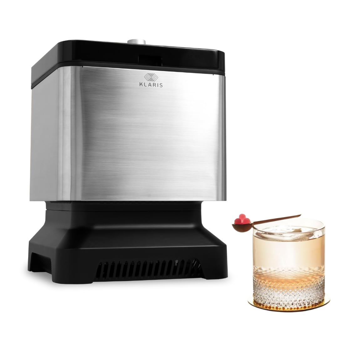 Clear Ice Maker, Makes 4 Large 2" Crystal Ice Cubes in 8-12 Hours, Compact Countertop Design for Cocktails