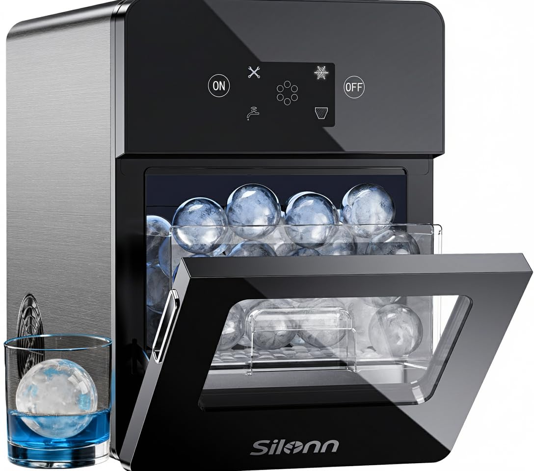 Silonn 2.4" Sphere Ice Maker, 3 Ice Balls in 40 Mins, 100/Day, Crystal Clear, Self-Cleaning for Whiskey