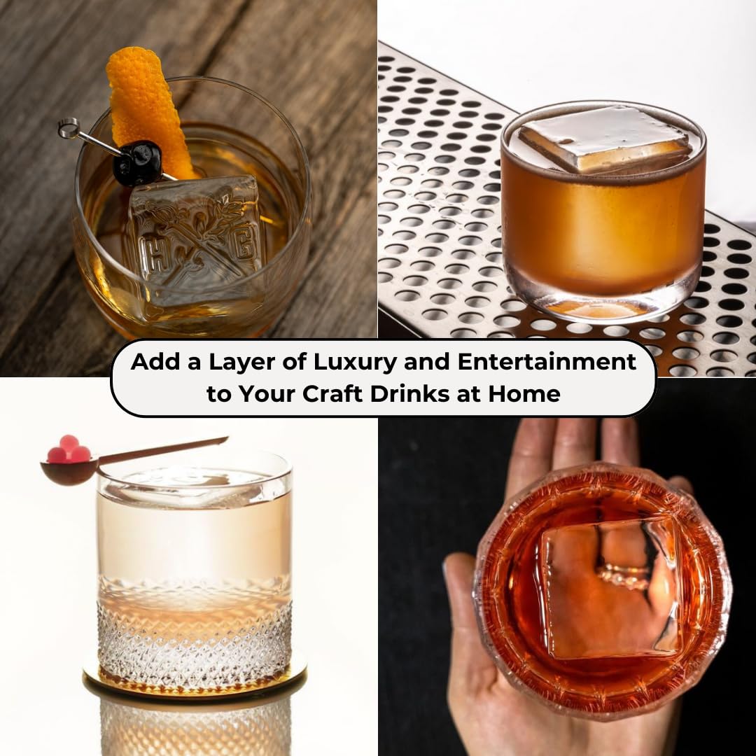 Clear Ice Maker, Makes 4 Large 2" Crystal Ice Cubes in 8-12 Hours, Compact Countertop Design for Cocktails