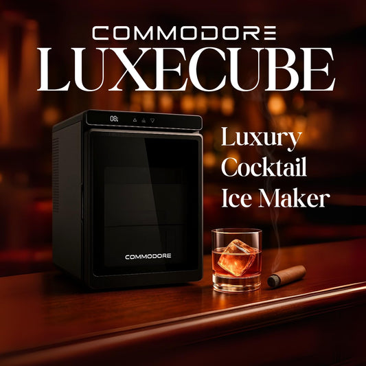 COMMODORE LUXECUBE Luxury Ice Maker, Produces 9 Crystal Clear 1.5" Ice Cubes per Hour, Self-Cleaning