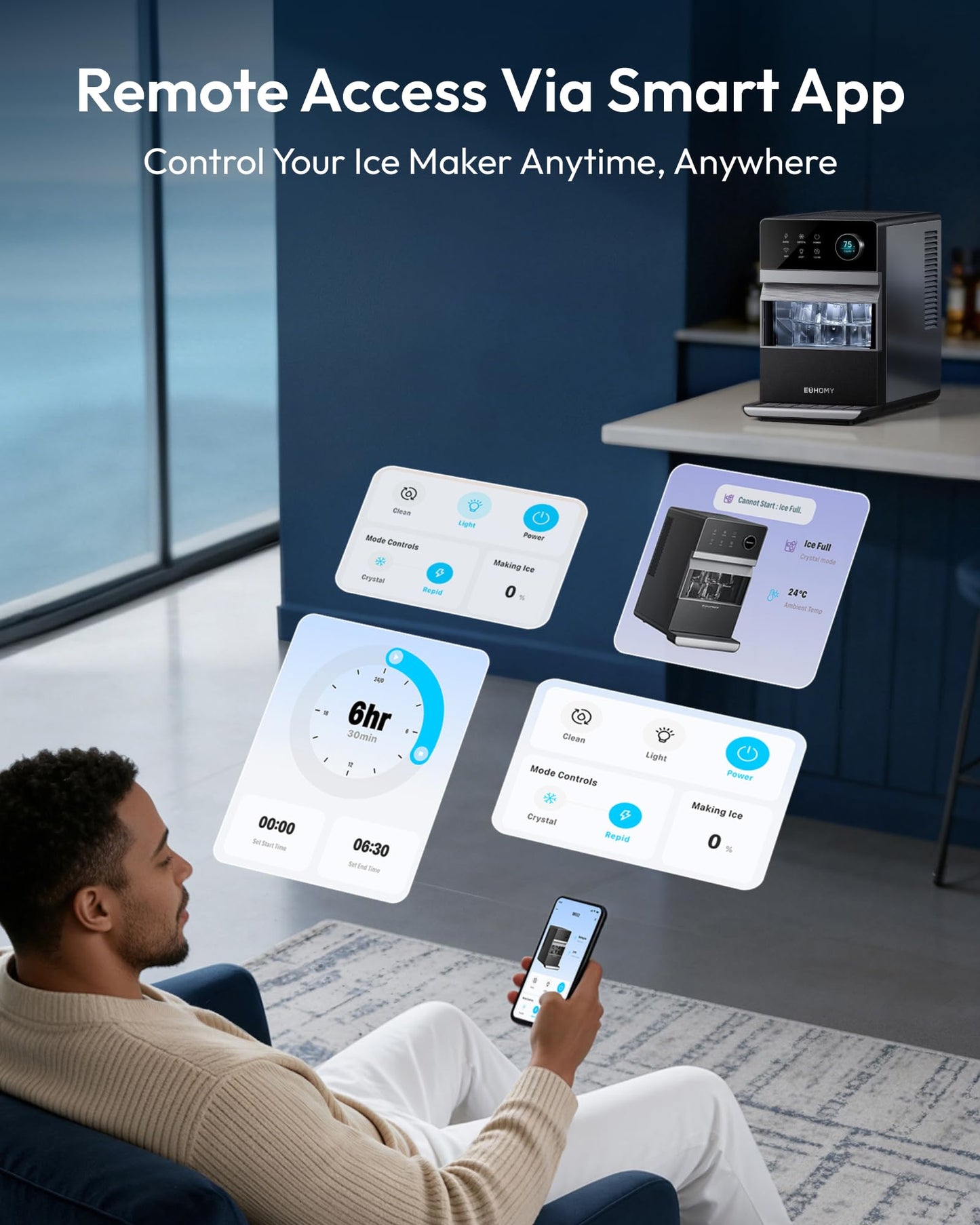 Oylus Clear Ice Cube Maker, 8 Crystal 1.2" Ice Cubes in 20 Mins, 24H Timer, Self-Cleaning, 10 Ice Sizes for Whiskey & Cocktails