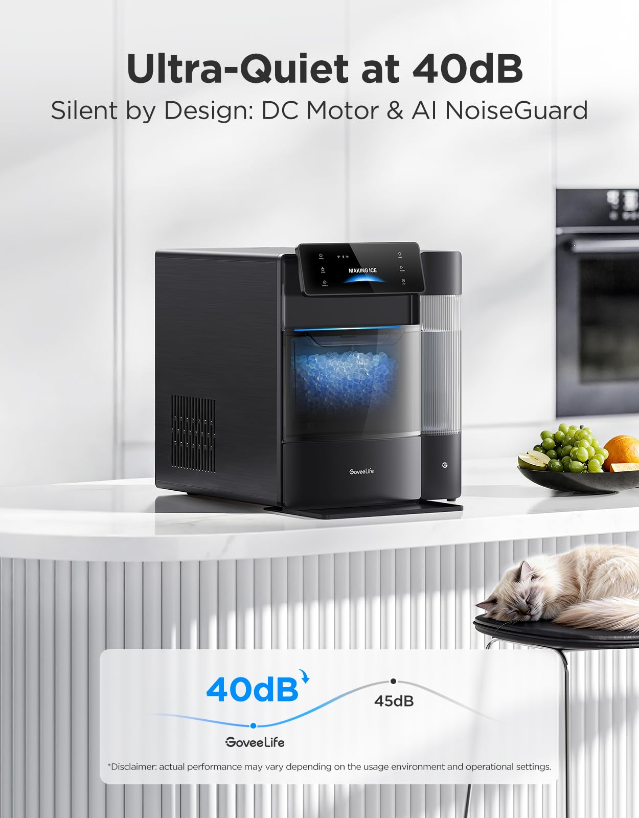 GoveeLife Smart Nugget Ice Maker Pro, 60 lbs/Day, App & Voice Control, Self-Cleaning, Ultra-Quiet Design