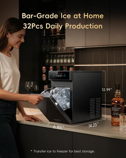 ecozy 2.4" Clear Ice Ball Maker, CrystalFlux Technology, 1 Sphere in 40 Mins, 32/Day, Self-Cleaning for Whiskey & Bourbon