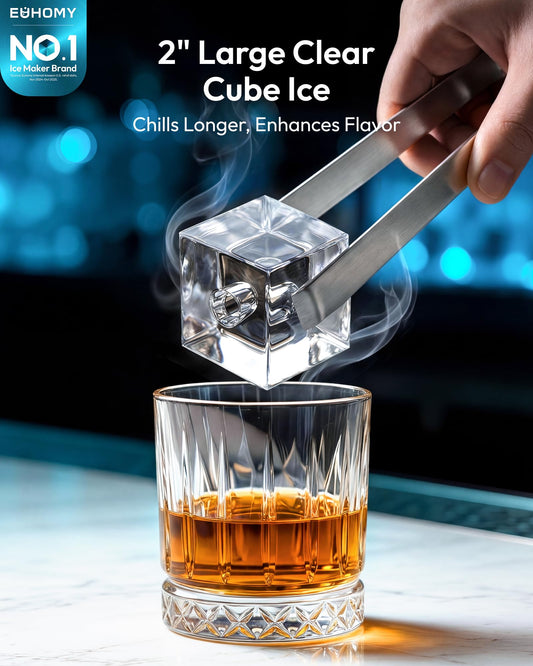 Oylus Clear Ice Cube Maker, 8 Crystal 1.2" Ice Cubes in 20 Mins, 24H Timer, Self-Cleaning, 10 Ice Sizes for Whiskey & Cocktails