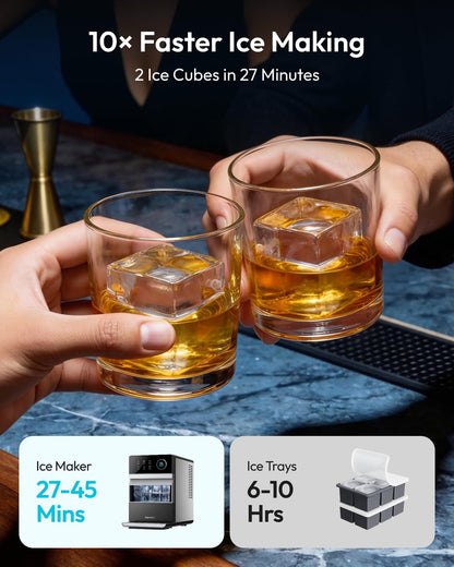 Oylus Clear Ice Cube Maker, 8 Crystal 1.2" Ice Cubes in 20 Mins, 24H Timer, Self-Cleaning, 10 Ice Sizes for Whiskey & Cocktails