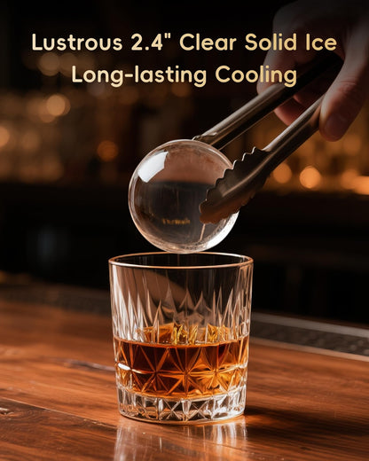 ecozy 2.4" Clear Ice Ball Maker, 3 Spheres in 45 Mins, 96/Day, Auto Water Supply, Self-Cleaning for Whiskey Bar