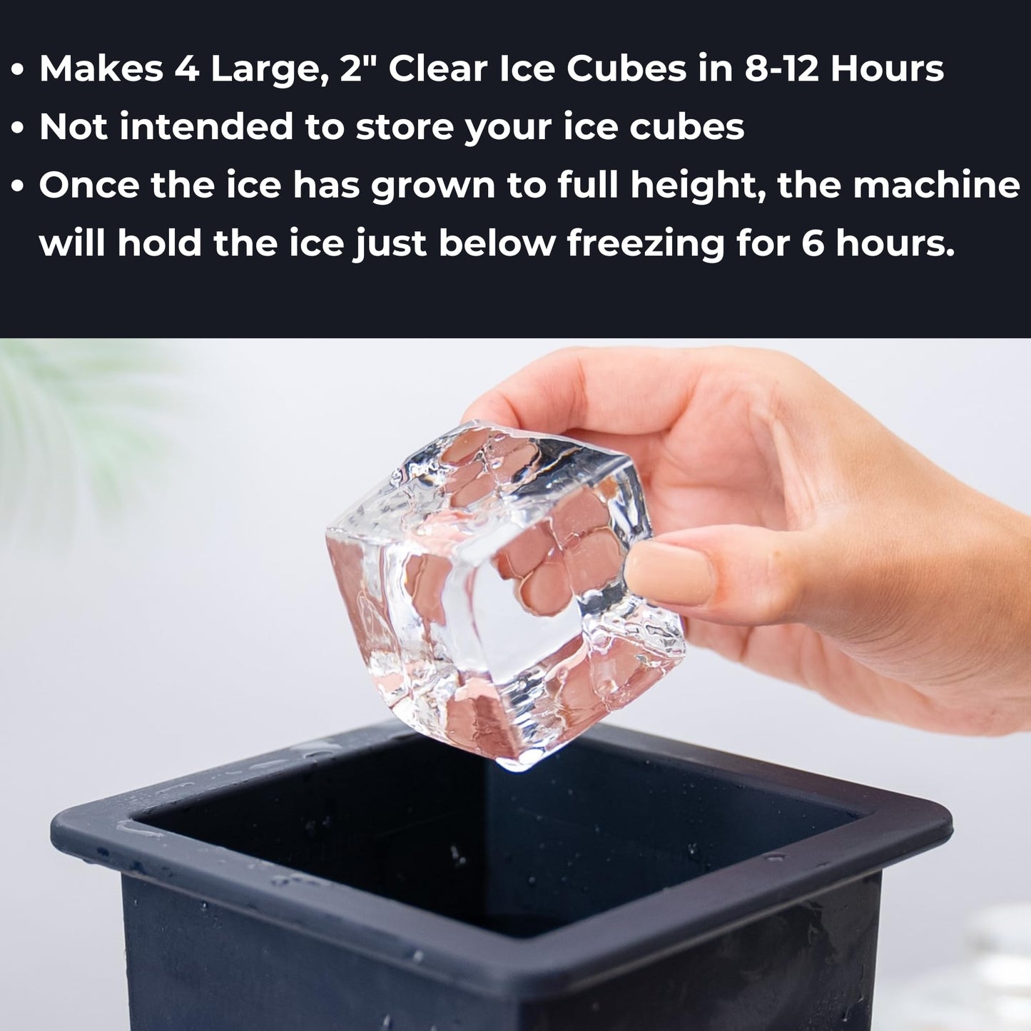 Clear Ice Maker, Makes 4 Large 2" Crystal Ice Cubes in 8-12 Hours, Compact Countertop Design for Cocktails