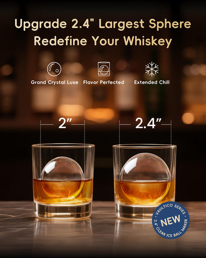 ecozy 2.4" Clear Ice Ball Maker, CrystalFlux Technology, 1 Sphere in 40 Mins, 32/Day, Self-Cleaning for Whiskey & Bourbon