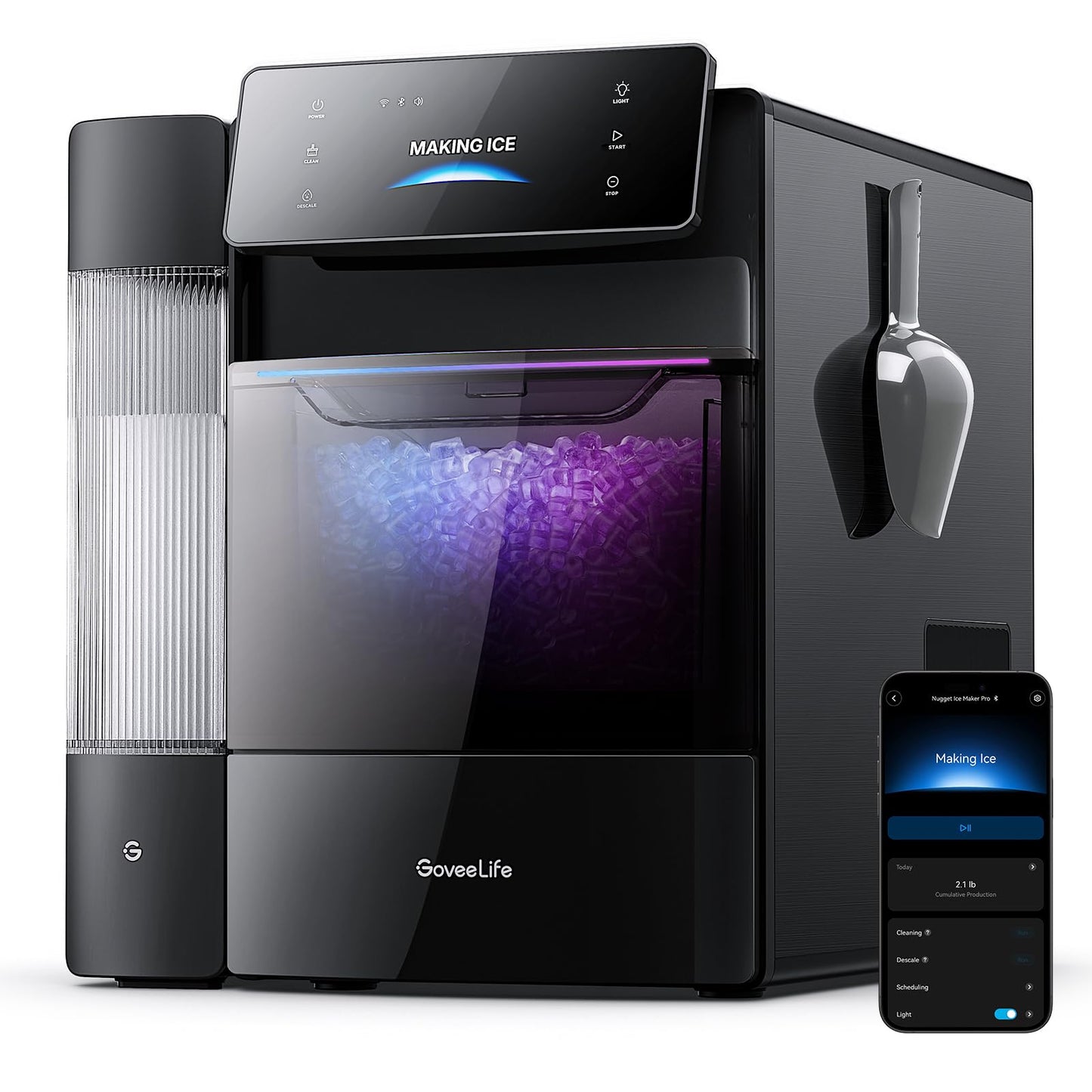GoveeLife Smart Nugget Ice Maker Pro, 60 lbs/Day, App & Voice Control, Self-Cleaning, Ultra-Quiet Design