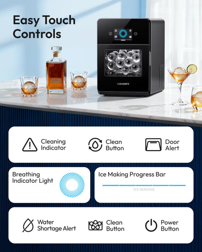 EUHOMY 2" Ice Ball Maker, 4 Spheres in 40 Mins, 144/Day, Self-Cleaning Crystal Clear Ice Maker for Whiskey