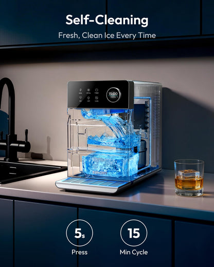 Oylus Clear Ice Cube Maker, 8 Crystal 1.2" Ice Cubes in 20 Mins, 24H Timer, Self-Cleaning, 10 Ice Sizes for Whiskey & Cocktails
