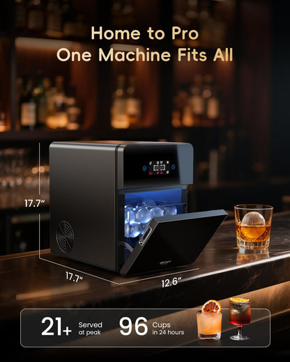 ecozy 2.4" Clear Ice Ball Maker, 3 Spheres in 45 Mins, 96/Day, Auto Water Supply, Self-Cleaning for Whiskey Bar