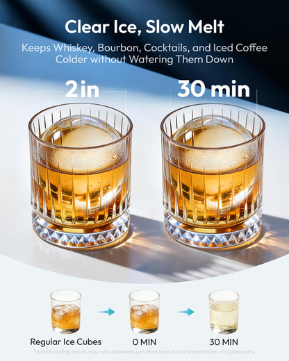 EUHOMY 2" Ice Ball Maker, 4 Spheres in 40 Mins, 144/Day, Self-Cleaning Crystal Clear Ice Maker for Whiskey