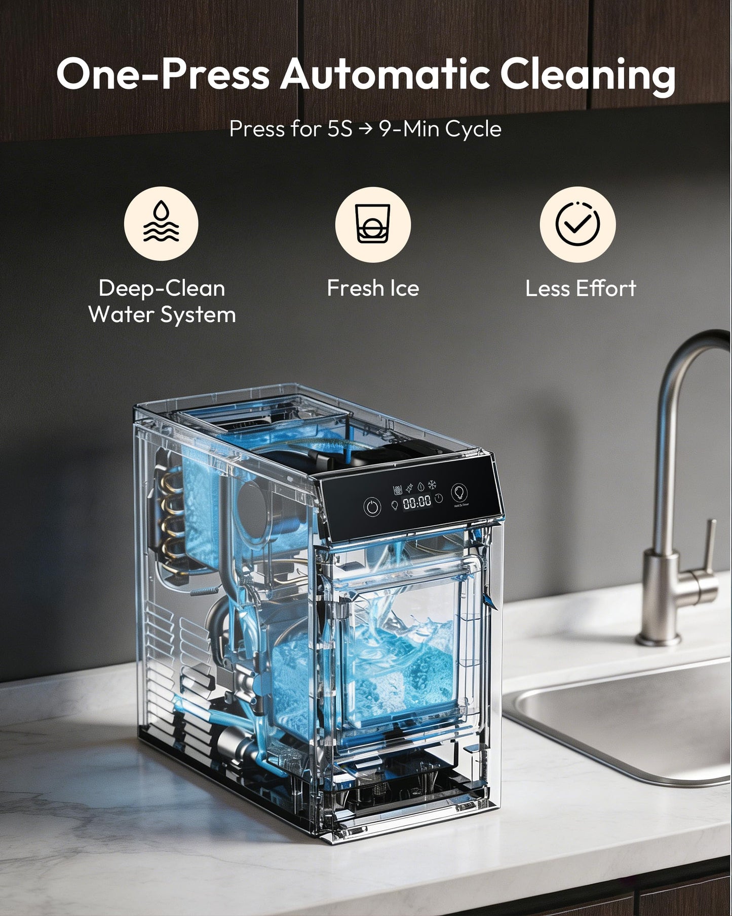 EUHOMY 2.4" Ice Ball Maker, 2 Spheres in 60 Mins, 48/Day, Self-Cleaning Crystal Clear Ice Maker for Whiskey