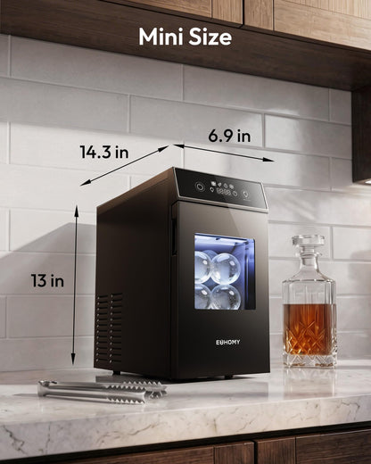 EUHOMY 2.4" Ice Ball Maker, 2 Spheres in 60 Mins, 48/Day, Self-Cleaning Crystal Clear Ice Maker for Whiskey