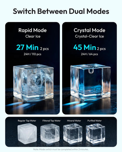 Oylus Clear Ice Cube Maker, 8 Crystal 1.2" Ice Cubes in 20 Mins, 24H Timer, Self-Cleaning, 10 Ice Sizes for Whiskey & Cocktails