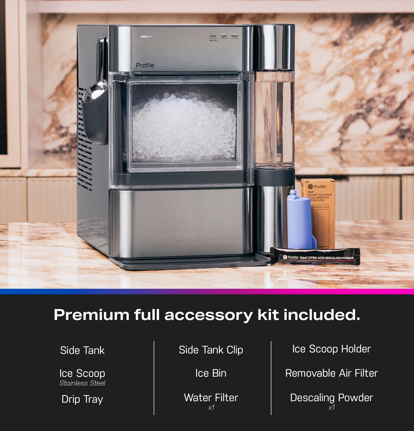 GE Profile Opal 2.0 Nugget Ice Maker, Side Tank, 38 lbs/Day, WiFi Connected, Smart Pellet Ice Machine