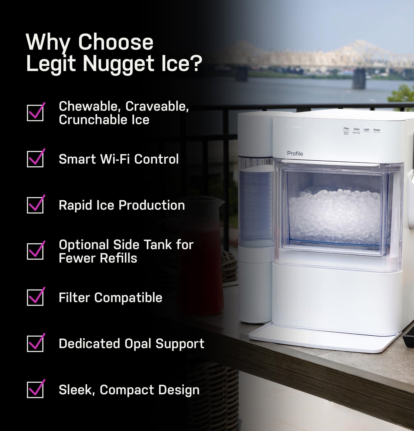 GE Profile Opal 2.0 Nugget Ice Maker, Side Tank, 38 lbs/Day, WiFi Connected, Smart Pellet Ice Machine
