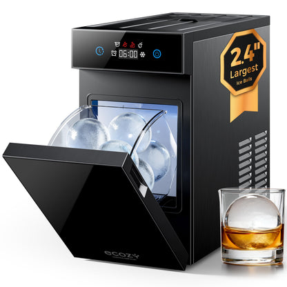 ecozy 2.4" Clear Ice Ball Maker, CrystalFlux Technology, 1 Sphere in 40 Mins, 32/Day, Self-Cleaning for Whiskey & Bourbon